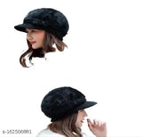 This is a black angora tye cap for women, with two visible front pockets