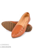 Stylish brown PU ballerinas for women (India), solid pattern slip-on for bellies (BROWN)