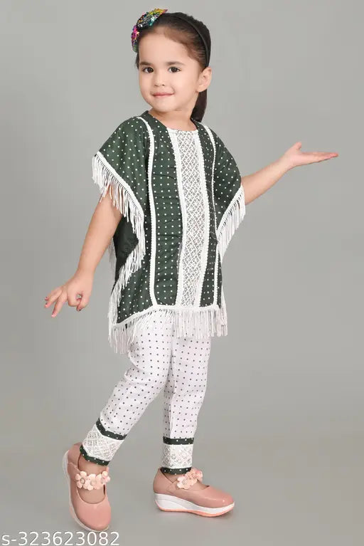 Cotton baby dress kurta set with plazzo & kaftan, A-line pyjamas design for girls aged 1-4 years. Handcrafted in India, perfect for ethnic wear
