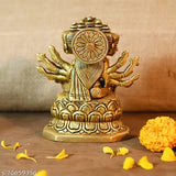 Brass Hindu Goddess Statue - Gayatri Ma Idol, ornate detail, for temple Puja Mandir, dimensions: 9cmL x 11.5cmH x 5cmB, weight: 1.1KG, Indian origin
