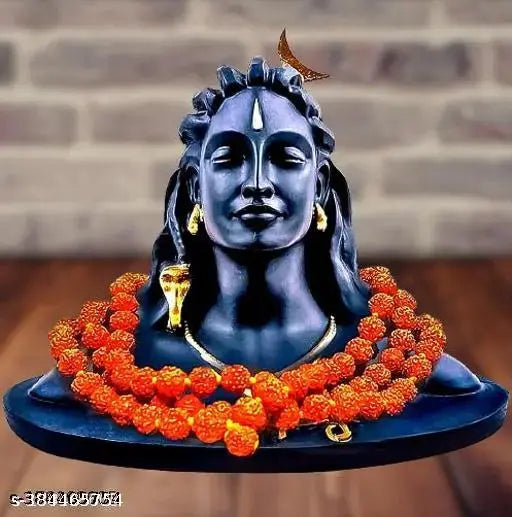 Resin black Adiyogi Shiva statue with Rudraksha mala, decor for home or office, Indian Mahadev idol figurine