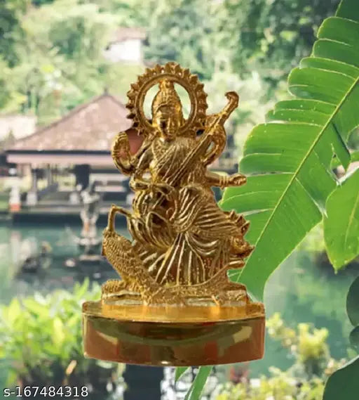 Metal Saraswati statue (3.5cm x 10cm x 1cm), Devi figurine for spiritual puja decor, Goddess of knowledge and arts, North East placement for wealth, health, peace, happiness