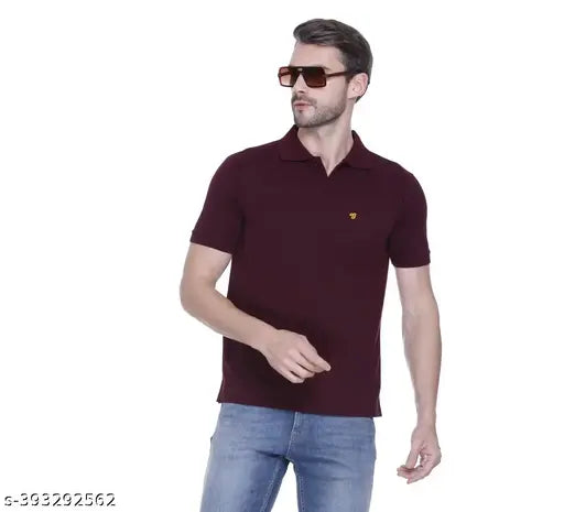 Men's polycotton short-sleeve solid polo T-shirt, soft, breathable, and machine washable. Available in sizes L (39" x 27"), XL (41" x 28"), XXL (43" x 29"). Perfect for everyday wear, made in India