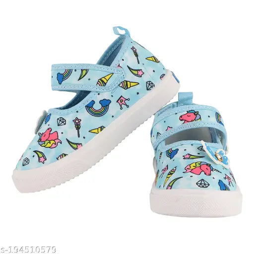 Levot Enasky blue velcro ballerinas for girls: canvas sole, PVC printed design, perfect comfort and style for kids aged 12-15 months