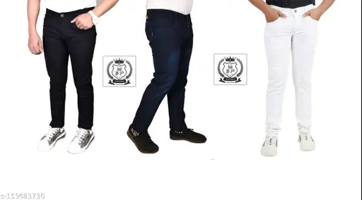 Denim jeans for men's pack of 3, solid pattern, sizes 28-36 (India origin)