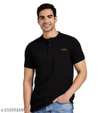 Calm Down Mandarin neck plain t-shirt for men, cotton blend short sleeves with printed design, ideal for casual outings from India