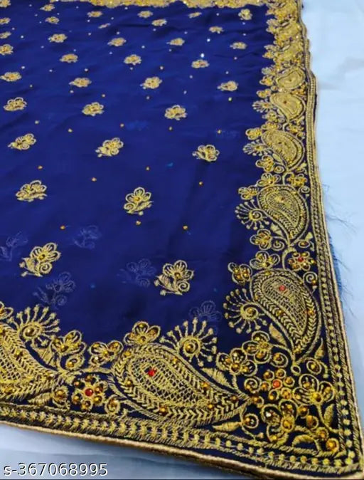 Navy blue embroidered sari with intricate designs