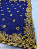 Navy blue embroidered sari with intricate designs