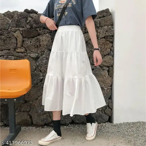 Red rayon midi skirt for women and girls, stylish, free size, perfect for light occasions