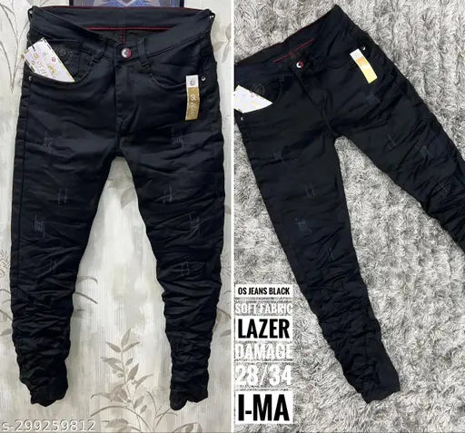 Mens fashionable regular slim fit denim jeans, solid color, size 32 (waist 33in, length 41in), wash separately and inside out
