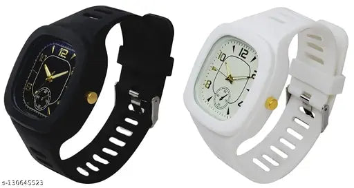 Mens analog silicone square dial watches combo pack