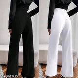Black premium lycra high-waist bootcut trousers pack of 2