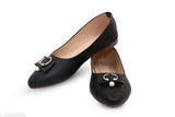 Black synthetic leather flat pearl belly belly, women's ballerinas for partywear (size 3: foot length 23.5cm/EU36)