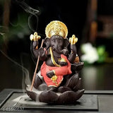 Orange resin Ganesha Backflow Incense Holder, pack of 1 (India-made)