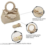 Cream sling bag with metallic chain and logo, fashionable handbag