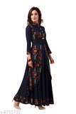 Rayon printed long kurta, ankle length, Chinese collar, 3/4 sleeves - Madhuram textiles designer women's wear for parties and festivals