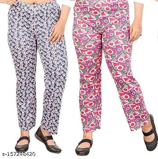 Womens floral patterned cotton lounge pants lower pack of 2