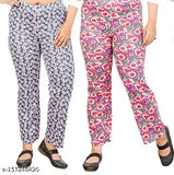 Womens floral patterned cotton lounge pants lower pack of 2
