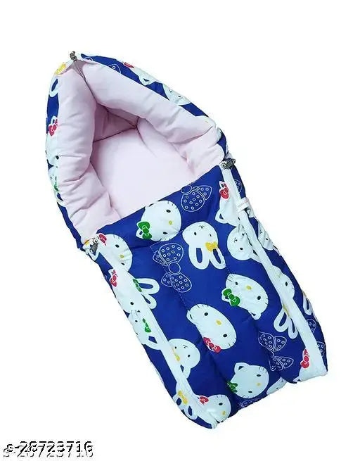 Blue cotton onesie & romper for boys, printed net design, includes carry bed and safety bag, baby blanket and adjustable hood, sizes 0-3 months