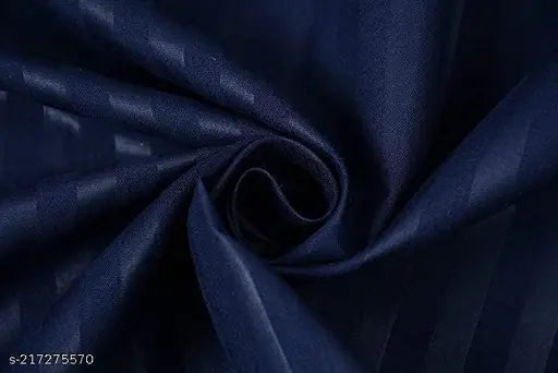 Navy blue glace cotton fitted bedsheet set with 2 pillow covers (72x78 inches, 18x28 inches), striped pattern, elastic corners, ideal for adult summer use