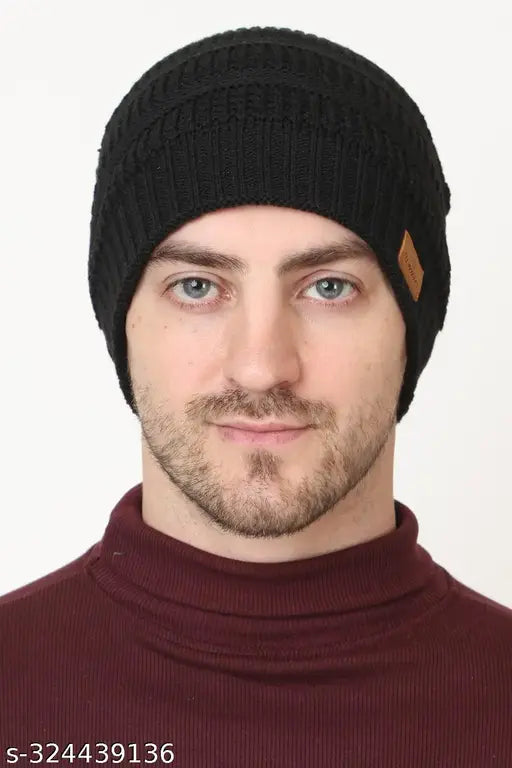 Wool beanie cap for men in self-design, attractive and cozy, Made in India