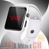 White digital watch with LED display and adjustable band
