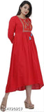 Long, embroidered red rayon anarkali kurta with kameez