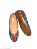 Grey embroidered textile belly for girls & women, comfortable closed-back ballerinas with non-slip sole, handcrafted in India