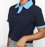 Cotton contrast collar t-shirt, solid design, short sleeves, XS-XXXL sizes available