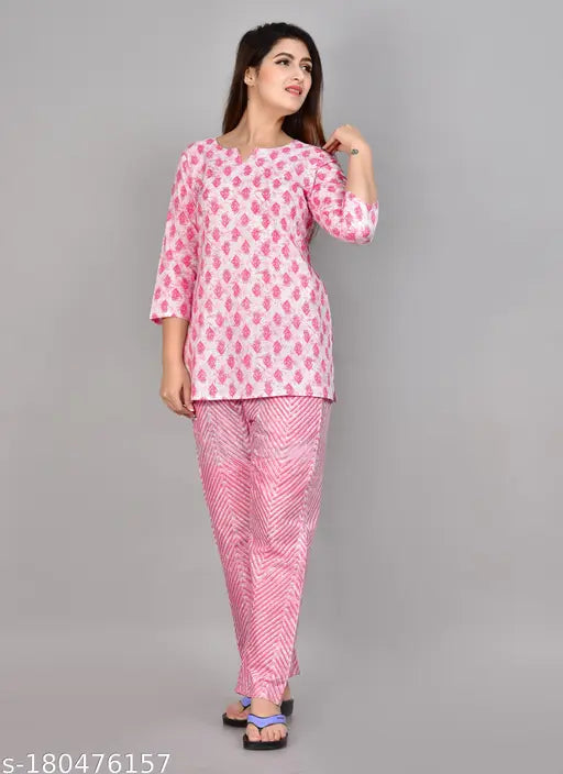 Pure cotton nightsuit for women, printed net, limited edition premium cotton top and pyjamas set