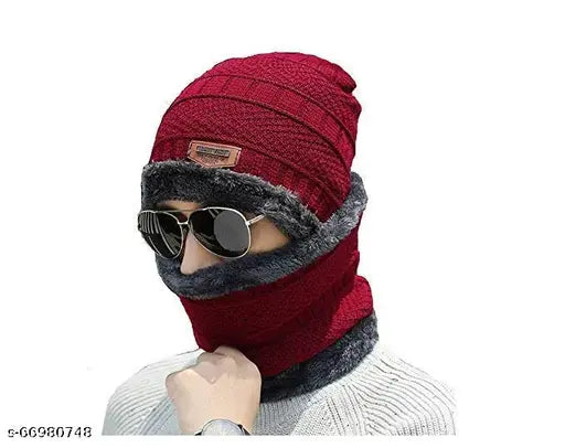 Wool beanie with matching neck scarf set, unisex style