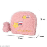 Soft fur pink clutch wallet, zip closure, designed for card and coin storage, essential accessory for women and girls
