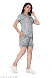 Fashionable printed net hosiery nightshirt and shorts set for girls and women - India