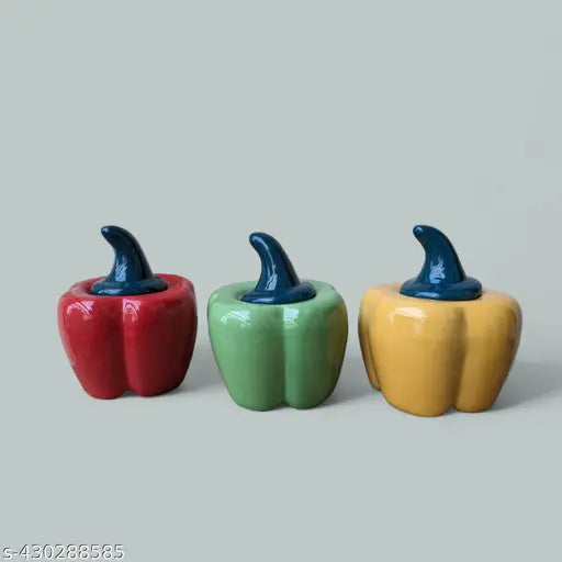 Red, green, yellow ceramic jars with lids and 400 ml capacity