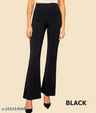 High-waisted black pants with cropped length and flared legs