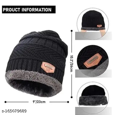 Wool unisex winter accessories: knit hat set (skull cap, gloves with neck warmer), warm and chunky acrylic construction, touchscreen gloves, easy to match with men's winter clothes