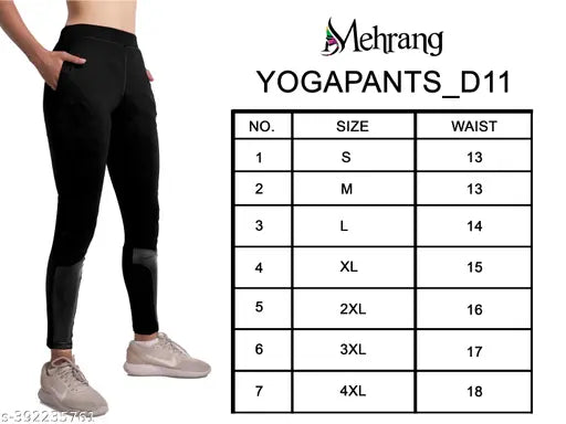 Cotton blend high-waist gym leggings for women, solid color with side pockets. Stretchable and breathable fitness workout pants with 4-way stretch fabric. Perfect for yoga, running, and more, available in various sizes from 26-36 inches waist. Made in India