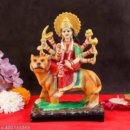 Resin and marble Goddess Durga statue for home decor, versatile for Pooja Mandir, office, or home, ideal for festivals like Diwali and Navratri