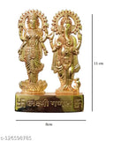 This is an image of a set of spiritual religious metal statues, gold plated. They depict a mother goddess, Lord Hanuman, Lord Shankar, and Lady Laxmi, alongside Ganesh. The statues are approximately 9cm in height and appear to be crafted with attention to detail. The gold plating adds a lustrous finish to the statues. This set is likely used for worship and religious ceremonies