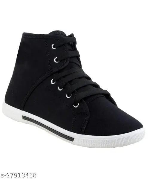 Black canvas casual kids' sneaker loafer with velcro closure