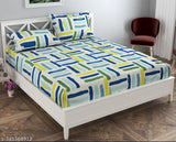 Luxury trends, premium cotton elastic king size fitted bedsheet with 2 pillow covers | superfine, geometric pattern, summer season | ideal for adult use, country of origin: India
