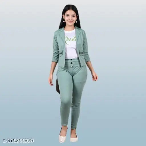Navy blue girls top and bottom set with three-quarter sleeves, featuring a white printed t-shirt, open fashion wear koti, and ankle length pant - Indian casual dress for 4-15 year old girls