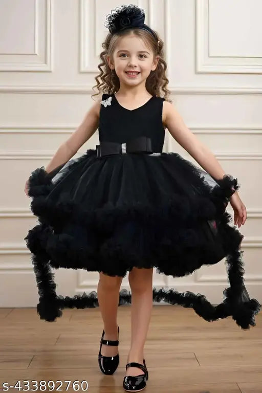 Trendy black tulle ballerina dress with satin ribbon and lace trim