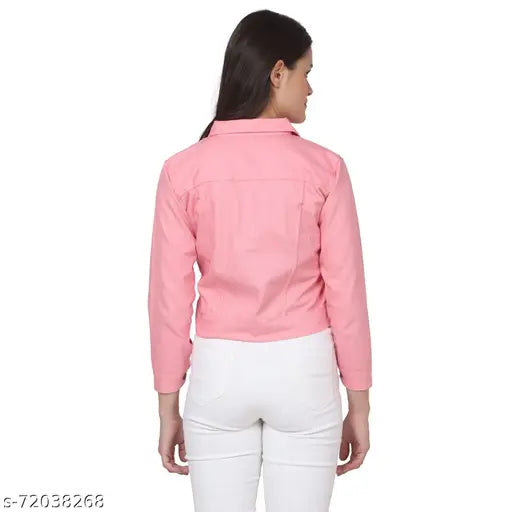 Women's solid denim jacket, three-quarter sleeves, exclusive Indian range for stylish wardrobes