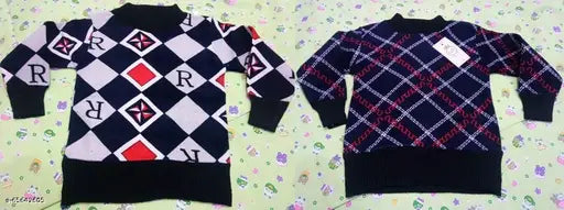 Velvet printed kids sweatshirts, stylish round neck, pack of 2, Indian designer brand Main image