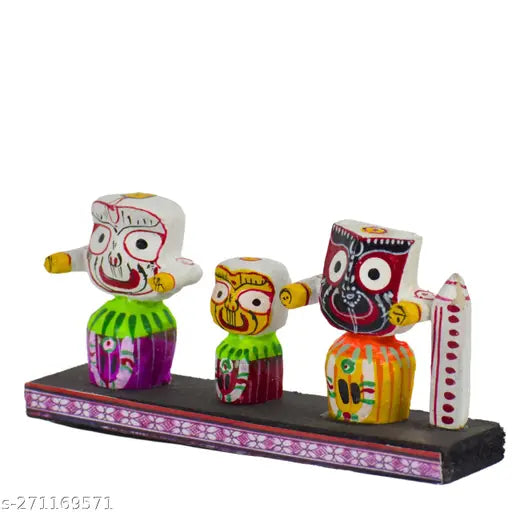 Wooden figure of Jagannath Idol, critical analysis book, Indian spiritual artifact (18x8x3.5cm)