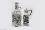 Kraftlik ceramic oil dispenser, handmade with blue floral pattern design