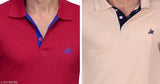 Cotton blend polo neck T-shirt combo, 2 L & XXL t-shirts with matching fabric details and emblem, Indian-made men's fashion essential