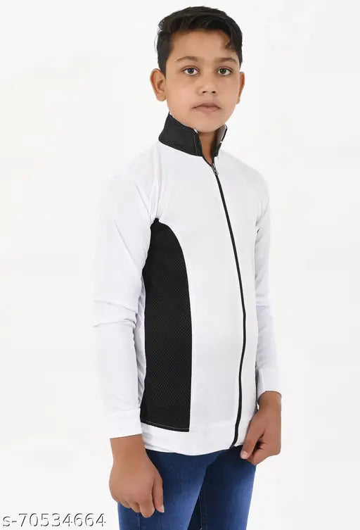 Boy in white and black jacket
