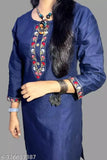 Dark blue, cotton kurta with intricate hand embroidery